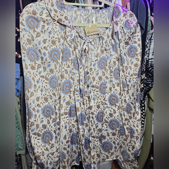 #0158 XLPetite NWT ANTHROPOLOGIE Button Down 1/2 Smock Wrists, Ruffle Collar - Picture 15 of 16